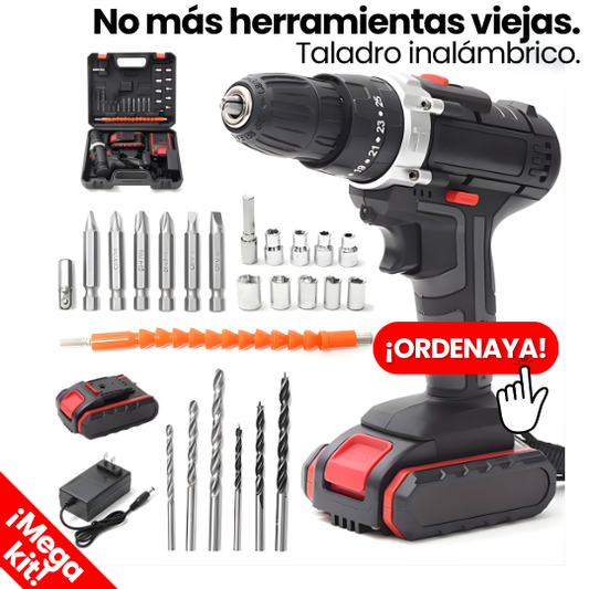 Taladro Inalámbrico + Maletín con Kit Super Completo de Brocas y Puntas Intercambiables
