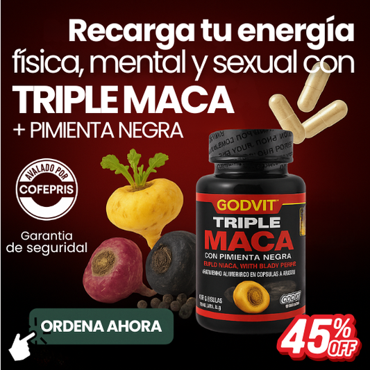 Suplemento Triple Maca Premium Afrodisiáco, Energía y Vitalidad Natural - Sello COFEPRIS