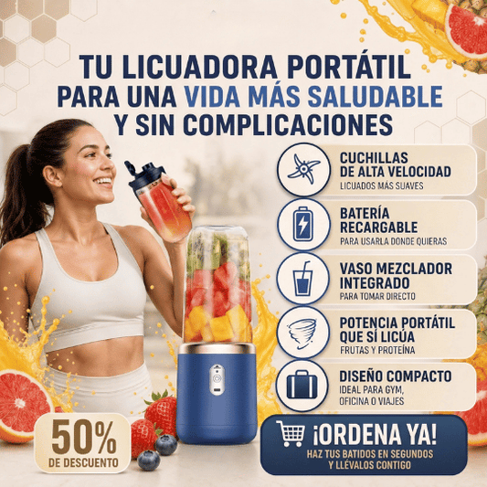 Mini Licuadora Pórtatil Recargable ¡Prepara Jugos y Batidos donde sea!