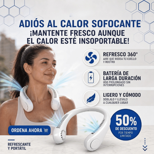 Ventilador Pórtatil de Cuello con Aire Envolvente - ¡Mantente fresco donde sea!