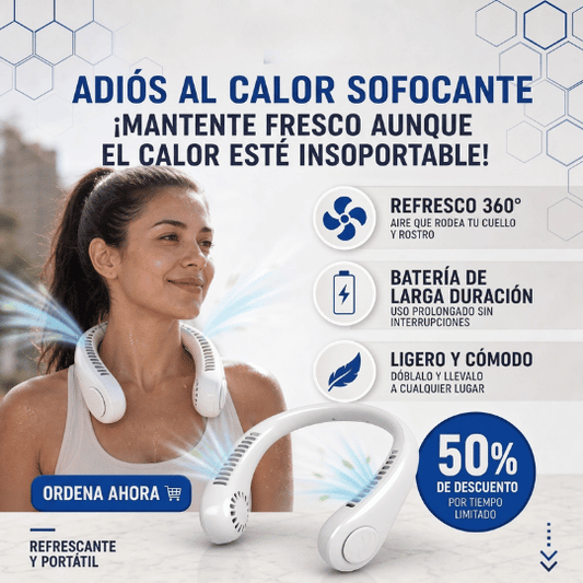 Ventilador Pórtatil de Cuello con Aire Envolvente - ¡Mantente fresco donde sea!
