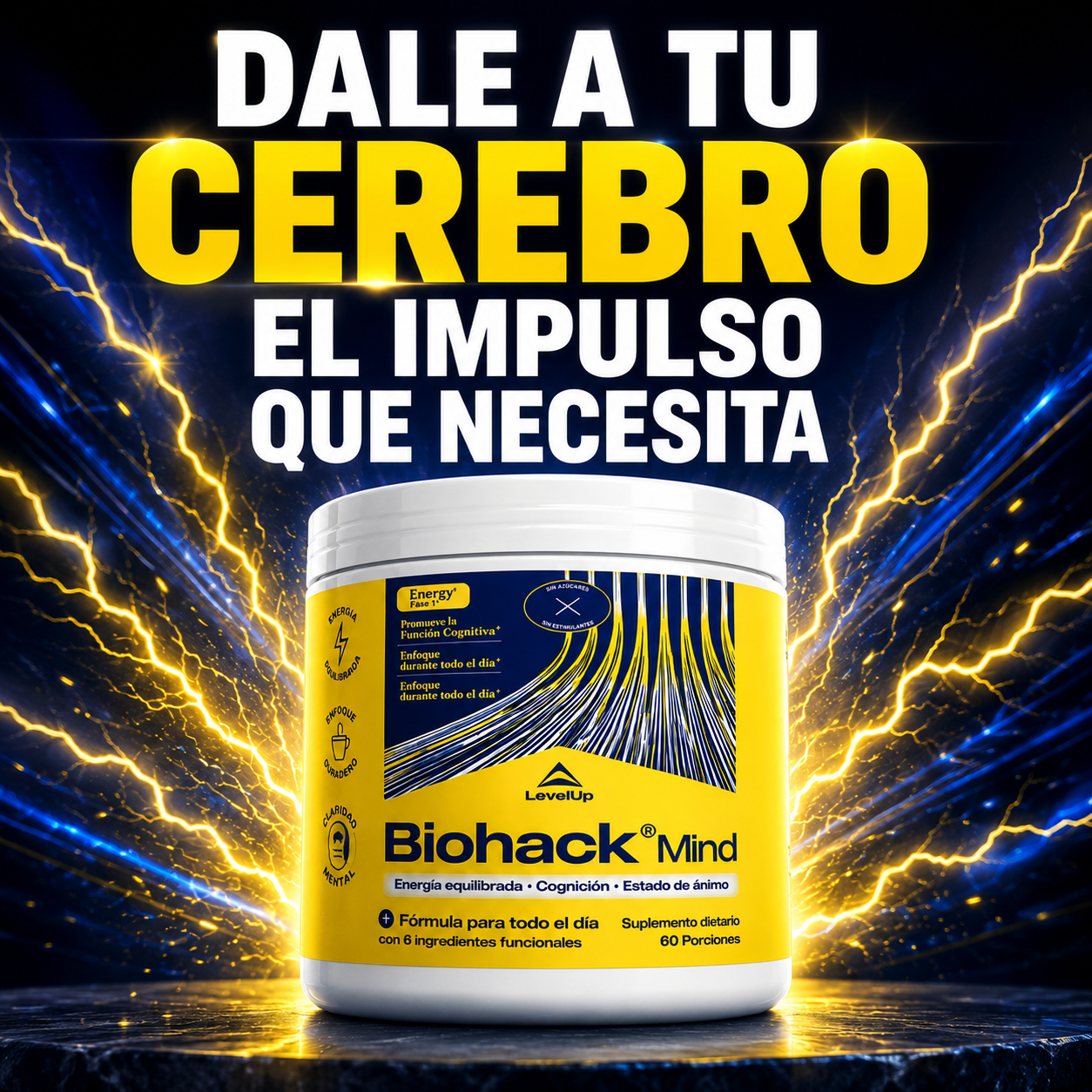 Biohack Mind – Potenciador de Concentración, Memoria y Claridad Mental 60 Cápsulas