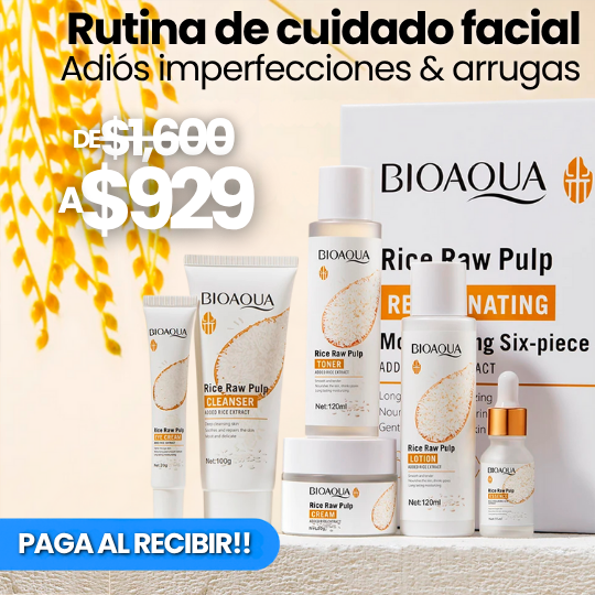Set Skincare Coreano BIOAQUA Rice (6 pcs) – ¡Adiós Imperfecciones & Arrugas en 7 Días!